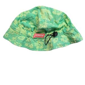 RARE FreeQ Green Floral Bucket Hat Promo Brand OS Cotton 80s Vintage Vacation